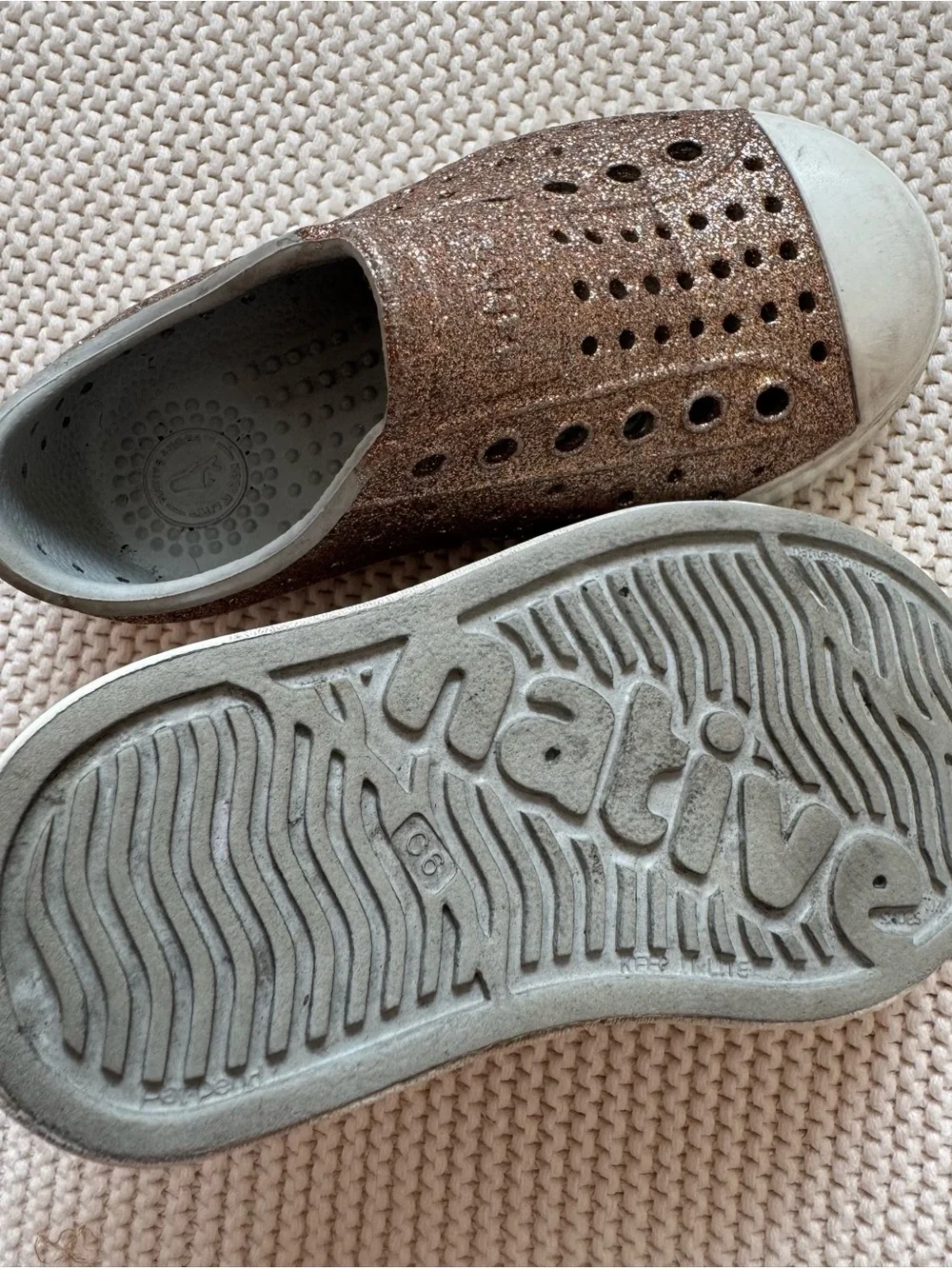Native Shoes Kids Glitter Slip-On in Rose Gold